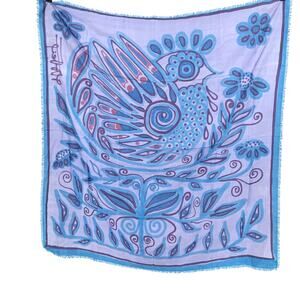 Vintage Hand Painted Blue Purple Bird !00% Silk Square Scarf